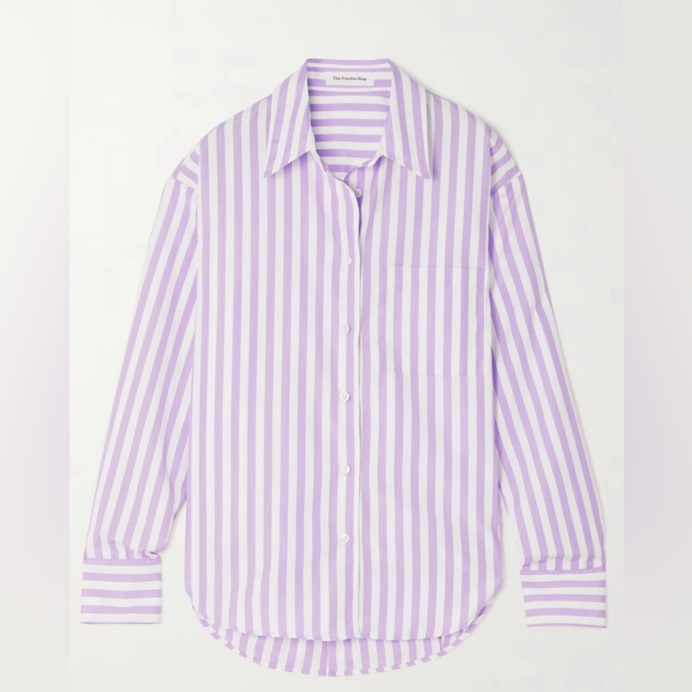 The Frankie Shop Lui Purple Striped Button Down Shirt, size Small